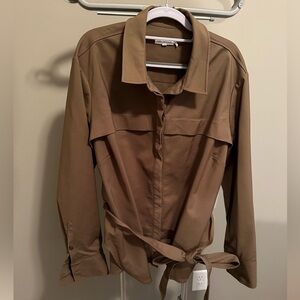 Good American Heavy Twill Button Up Shirt with Tie Waist